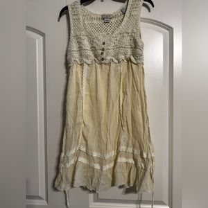 Crochet and linen dress.